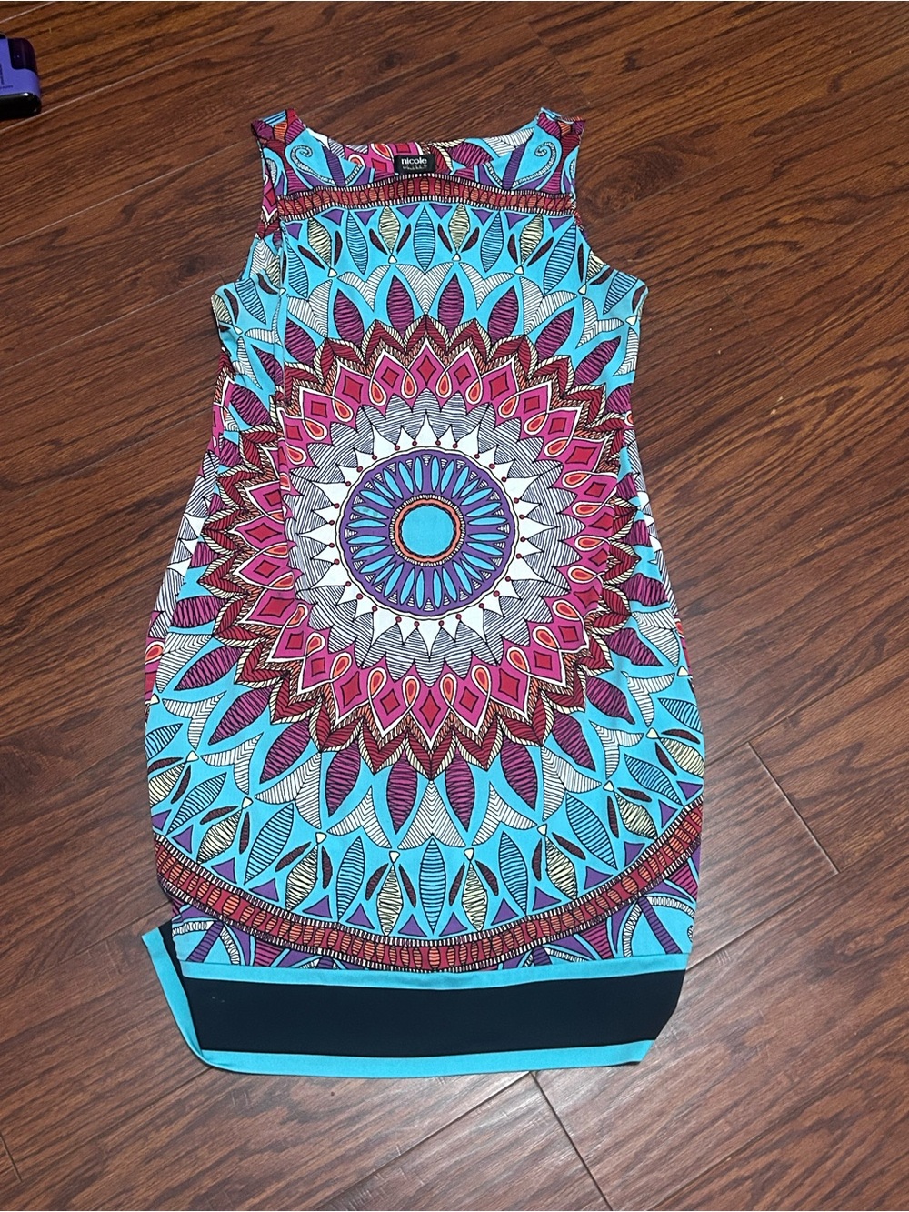 Nicole Turquoise & Pink Mandala Print Mini Dress